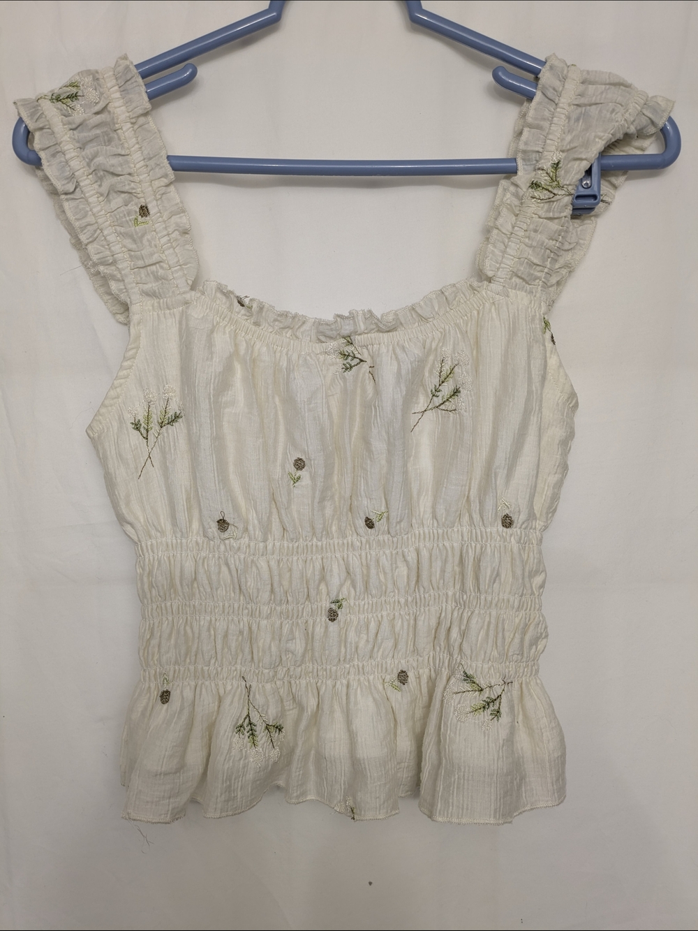 Cream Floral Smocked Peplum Camisole - Picture 6 of 8